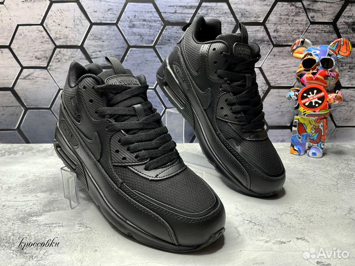 Кроссовки с мехом Nike Air Max 90 черная кожа