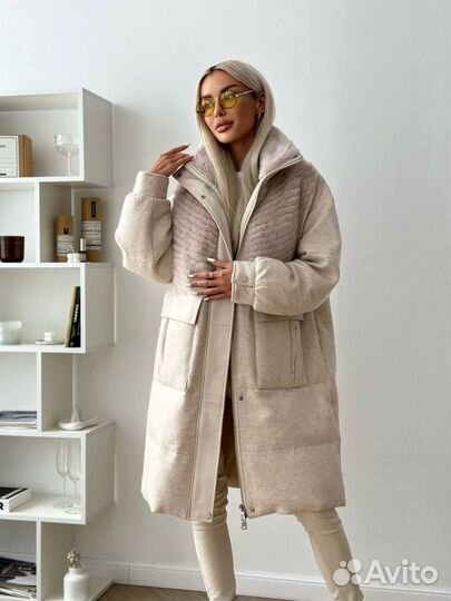 Пуховик кашемир с натур норкой 100см