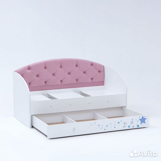 Кровать Звездочка без бортика Розовый/Пуговицы