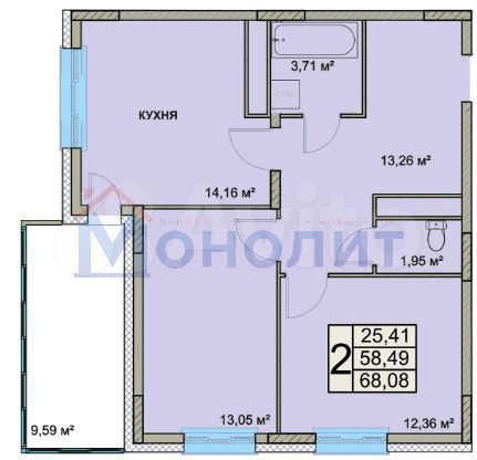 2-к. квартира, 68,1 м², 5/18 эт.