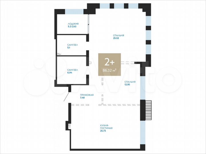 2-к. квартира, 86,3 м², 8/21 эт.