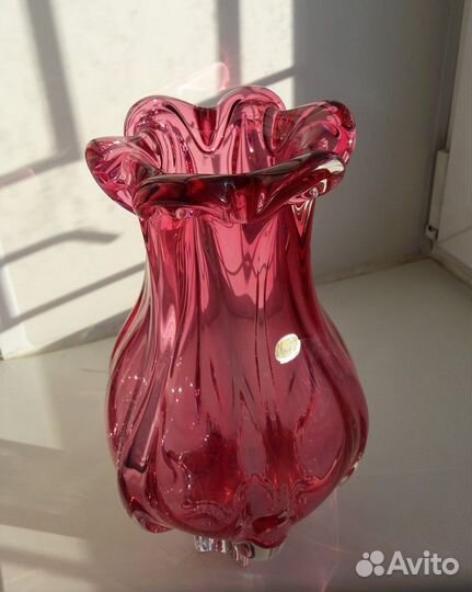 Вазы гутное стекло Богемия Чехословакия