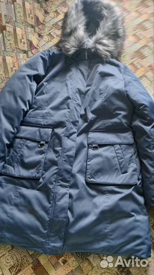 Пуховик женский длинный с капюшоном, размер 58- 60