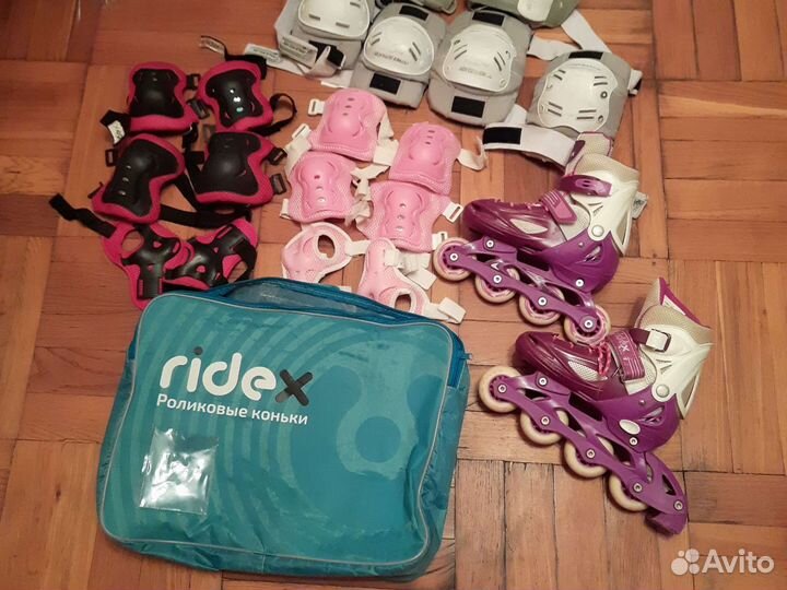 Ролики раздвижные детские р30-33 и 2 набора защиты