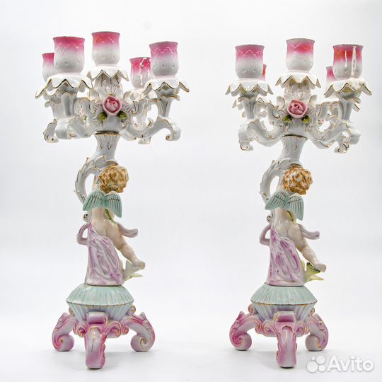 Антикварные Фарфоровые Парные канделябры