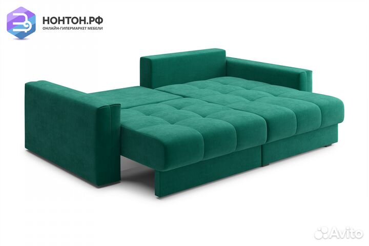 Диван угловой тик-так Монарх изумрудный