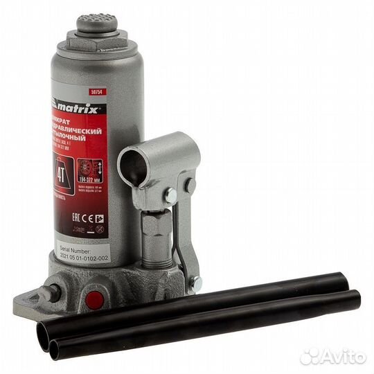 Домкрат Matrix бутылочный, 4 т, 194-372 мм, кейс