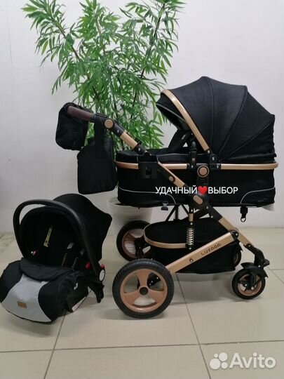 Новая коляска 3в1 Luxmom 518 NEW (чёрный текстиль)