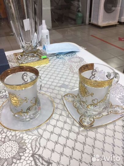 Стаканы квадро с блюдцами,оригинал богемия