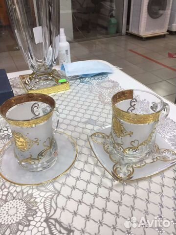 Стаканы квадро с блюдцами,оригинал богемия