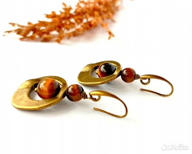 Серьги Тигровый глаз Этника Античная бронза