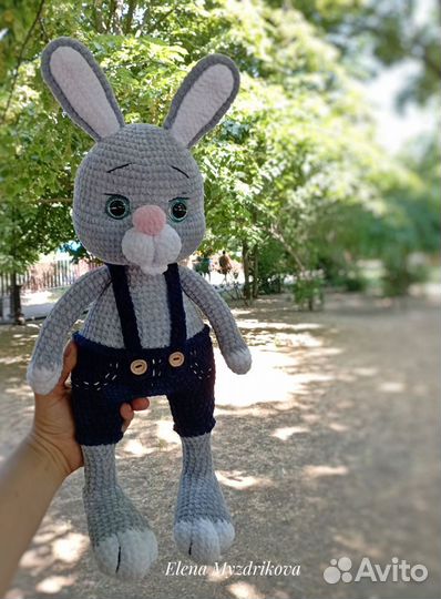 Заяц вязаный 47 см большой /Игрушка мягкая