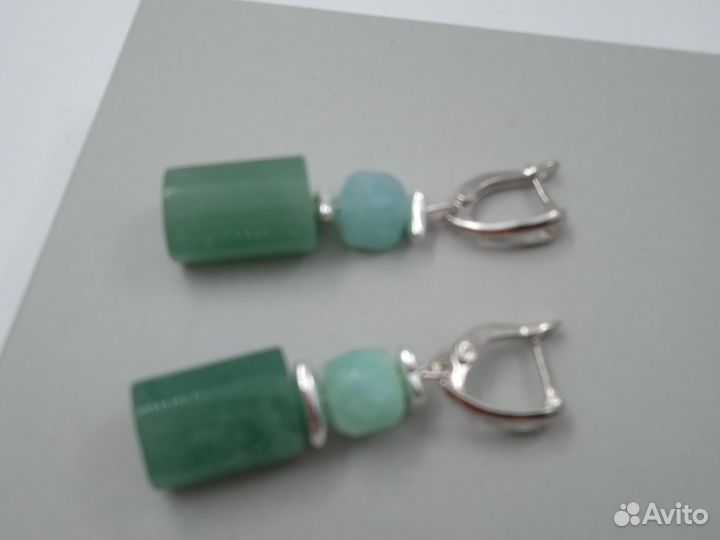 Серьги 5см нефрит, амазанит