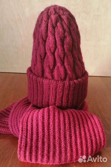 Шапочка, р.56 и шарф, шерсть