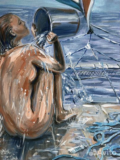 Картина яхта море девушка холст акрил