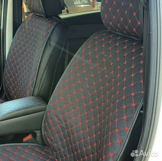 Авточехлы лен чёрно красные