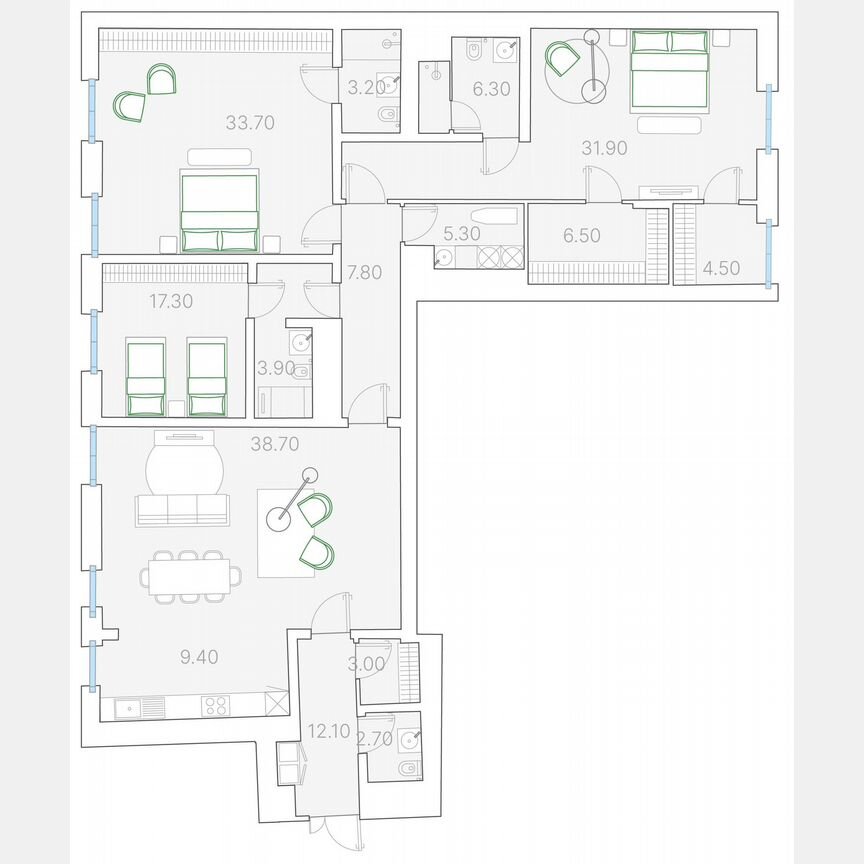 3-к. квартира, 186,3 м², 4/7 эт.