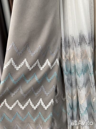 Комплект шторы и тюль с вышивкой