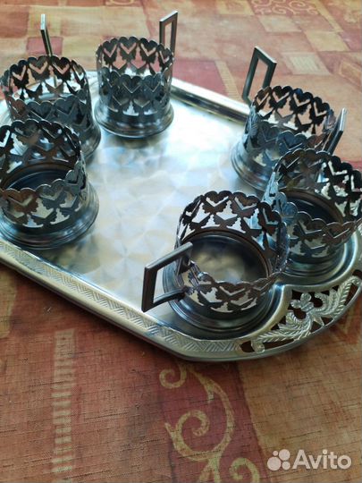 Поднос и подстаканники из мельхиора, СССР