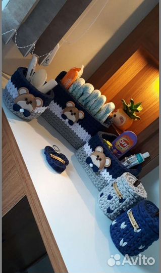 Вязаные корзинки ручной работы