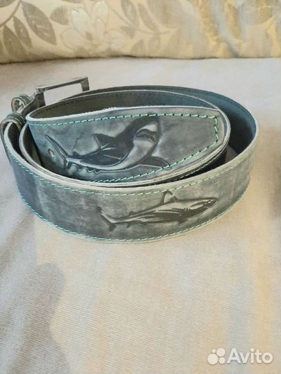 Ремень мужской женский Хаски, акулы, волк, кожа на
