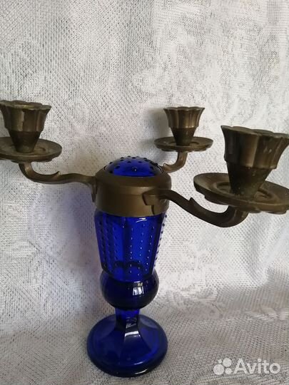 Цветной хрусталь (кобальт ) СССР. Подсвечник