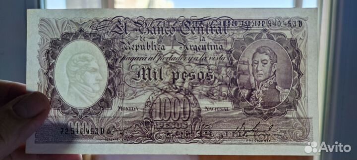 Аргентина 1000 песо 1962 1964 г