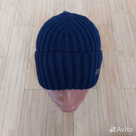 Шапка вязаная Wag из шерсти синяя внутри флис