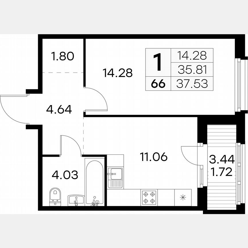 1-к. квартира, 37,5 м², 7/15 эт.