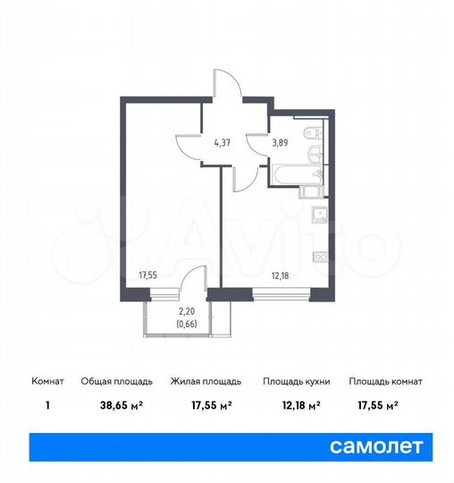 1-к. квартира, 38,7 м², 4/17 эт.