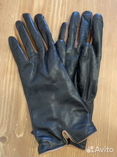 Перчатки кожа утепленные черно-коричневые