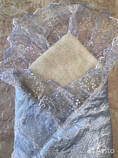 Зимний тёплый конверт для выписки-плед