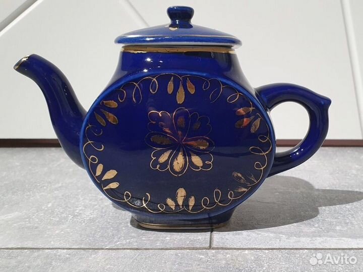 Чайник заварочный кобальт золочение Гжель СССР