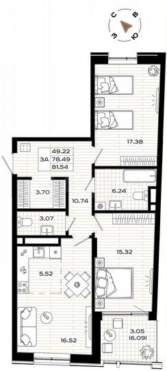 3-к. квартира, 81,5 м², 2/9 эт.