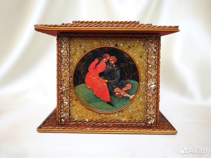 Шкатулка СССР Ручная работа Медь Стекло