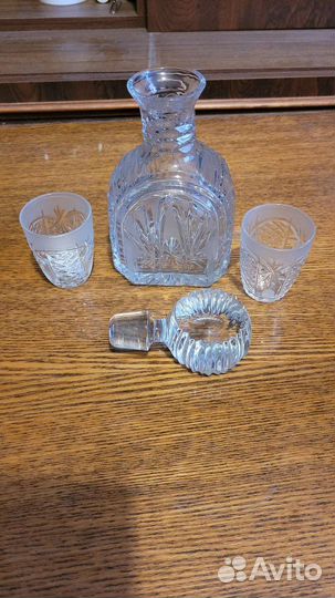 Графин штоф, три стопки, хрусталь