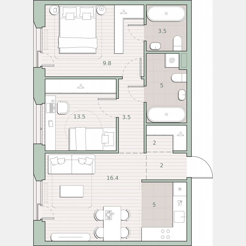 2-к. квартира, 60,7 м², 4/4 эт.