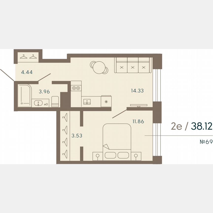 1-к. апартаменты, 38,1 м², 4/8 эт.