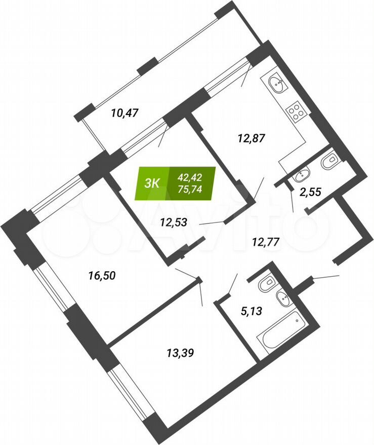 3-к. квартира, 75,7 м², 4/28 эт.