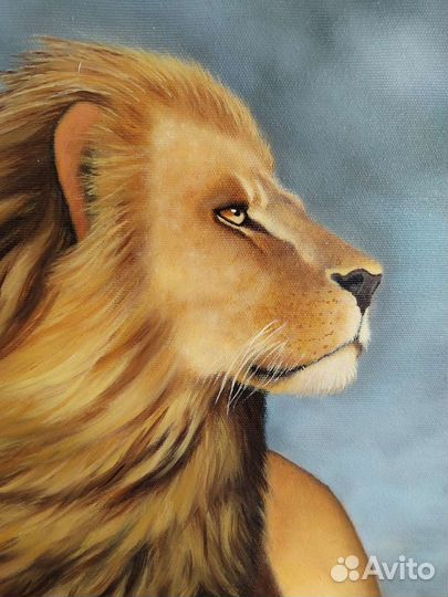 Картина маслом на холсте Лев, ручная работа