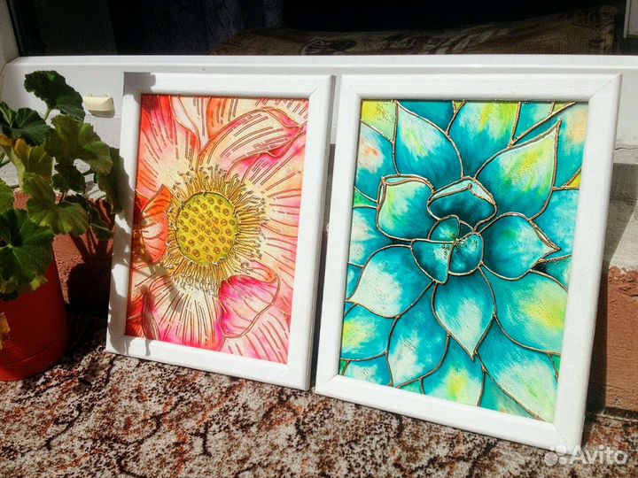 Витражная картина 2 шт Цветы