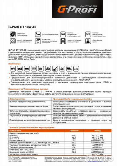 Газпромнефть Масло G-Profi GT 10W-40 205л