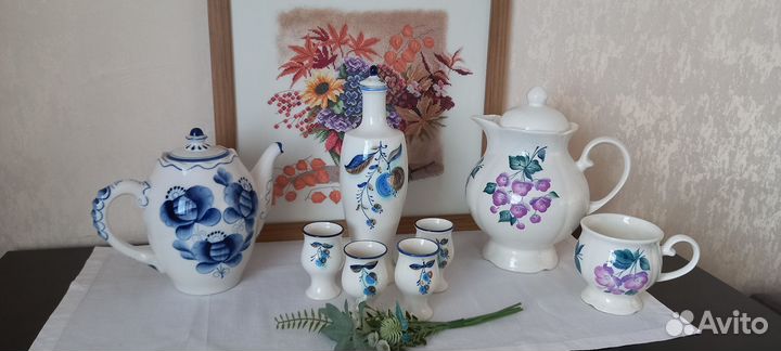 Красивая посуда Гжель Семикаракоры Чайка СССР