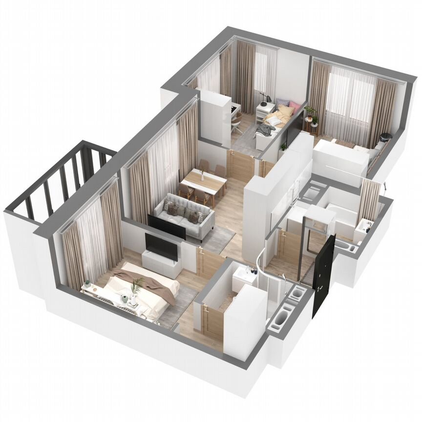 3-к. квартира, 61,7 м², 1/23 эт.