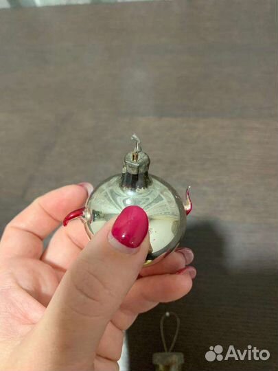 Елочные игрушки СССР будильник/часы и чайник