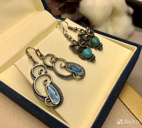 Лот серьги с яркими вставками