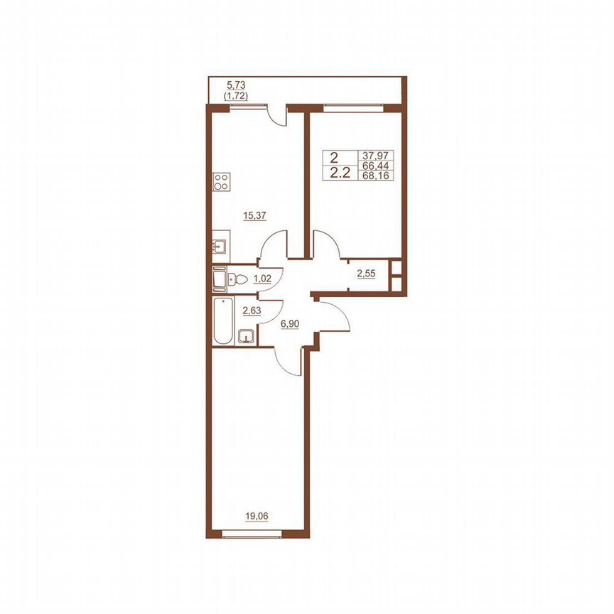 2-к. квартира, 65,8 м², 8/11 эт.