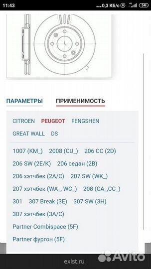 Передние тормозные диски Peugeot Citroen