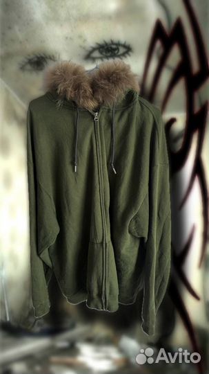 Архив зип-худи с мехом цвет хаки (fur zip-hoodie