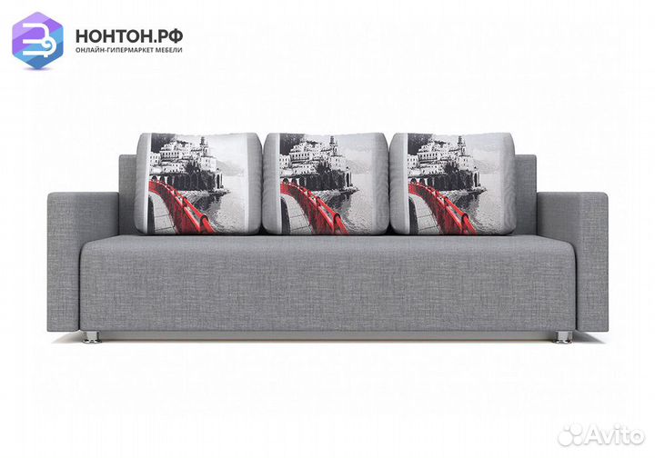 Диван еврокнижка Олимп серый / купон красный